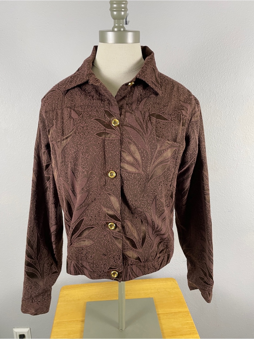 Carrie Allen Vintage Western Brown Floral Embroidered Cropped Jacket Size Medium